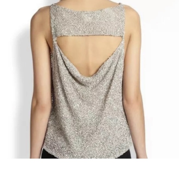 ALICE and OLIVIA size M taupe beaded and sequined cowl top - Picture 3 of 9